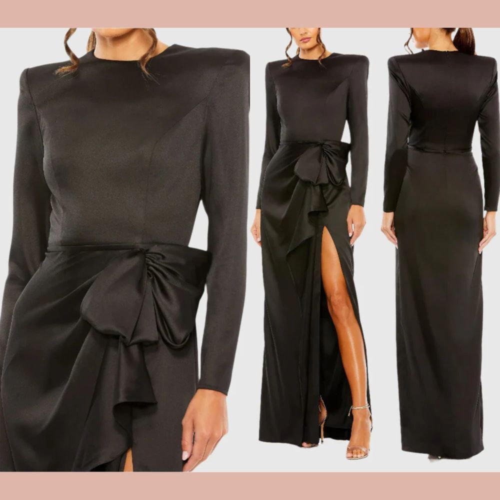 NWT IEENA Mac Duggal [ 4 ] 26676‎ Long Sleeve Structured Bow Draped Gown BLaCK